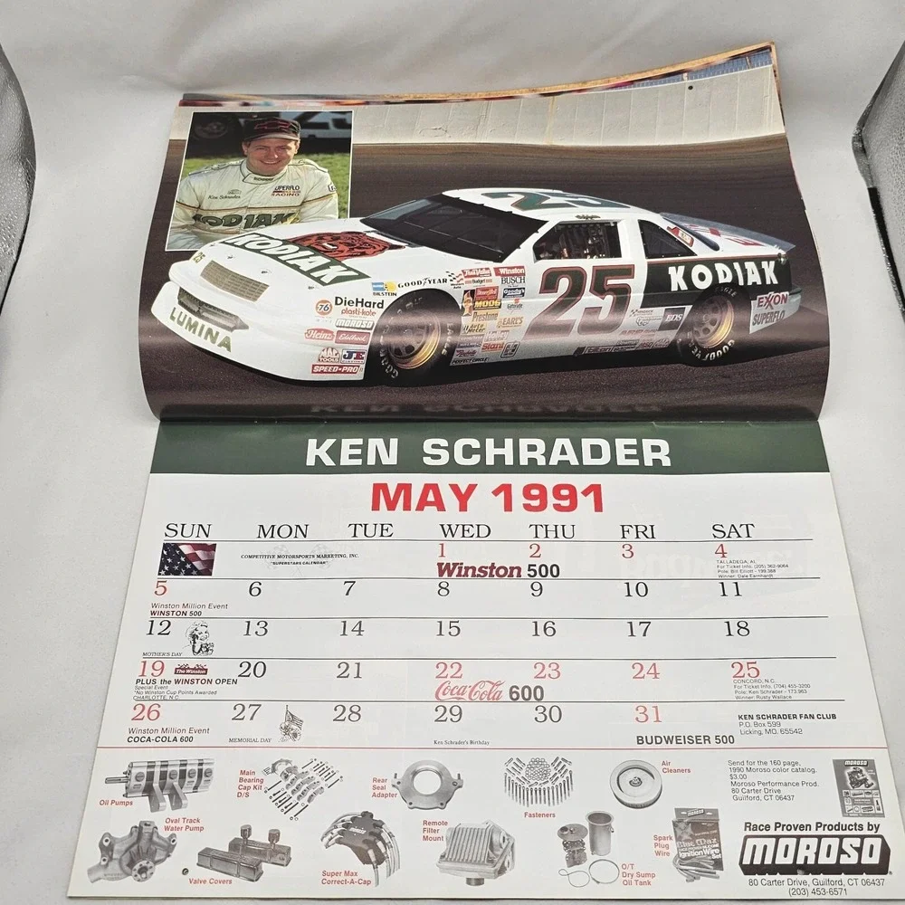 1991 Stock Car Racing Calendar Wallace Irvan Petty Bondine Marlin Allison Jarret